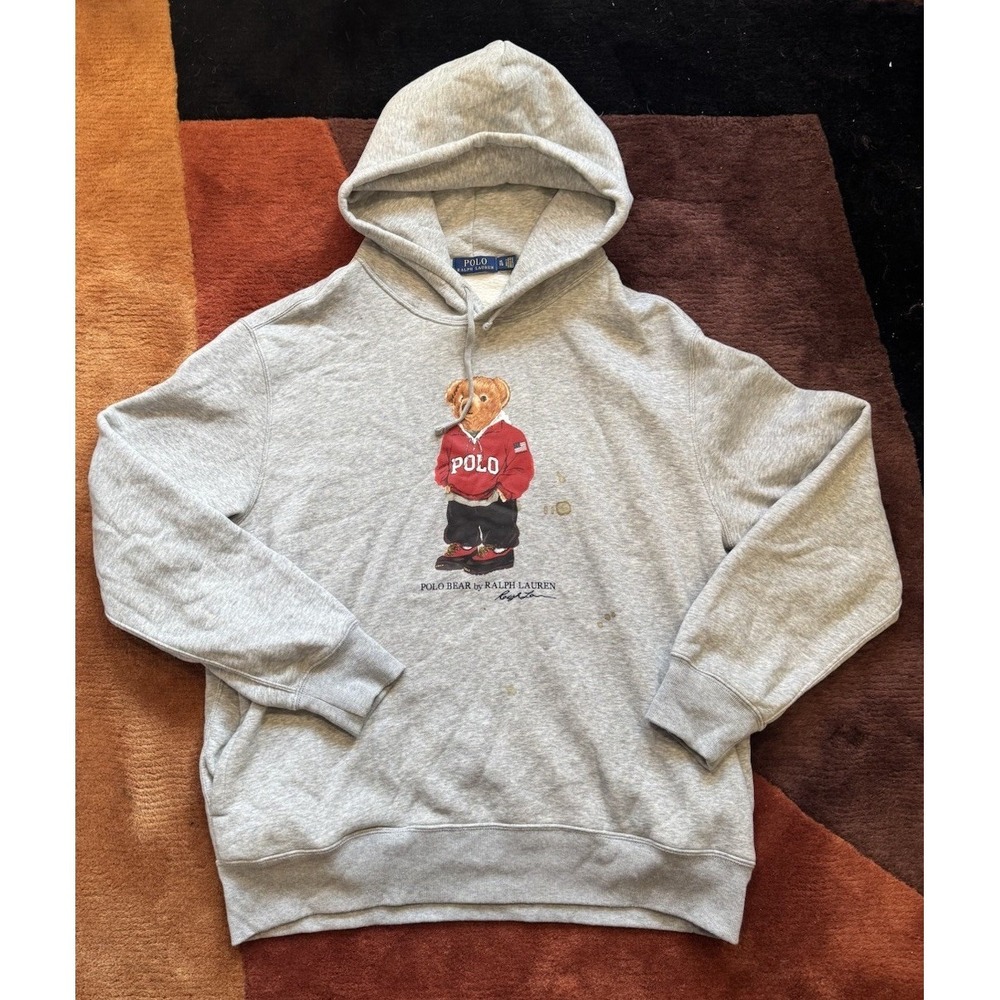 Polo Ralph Lauren Limited Mens Grey Hooded Bear Fleece Hoodie XL Sweatshirt